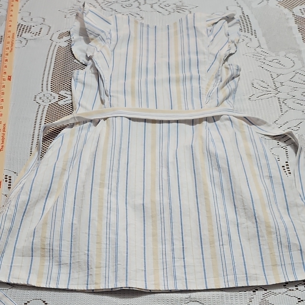 JustFab White and Blue Ruffled Sheath Dress - Picture 7 of 9